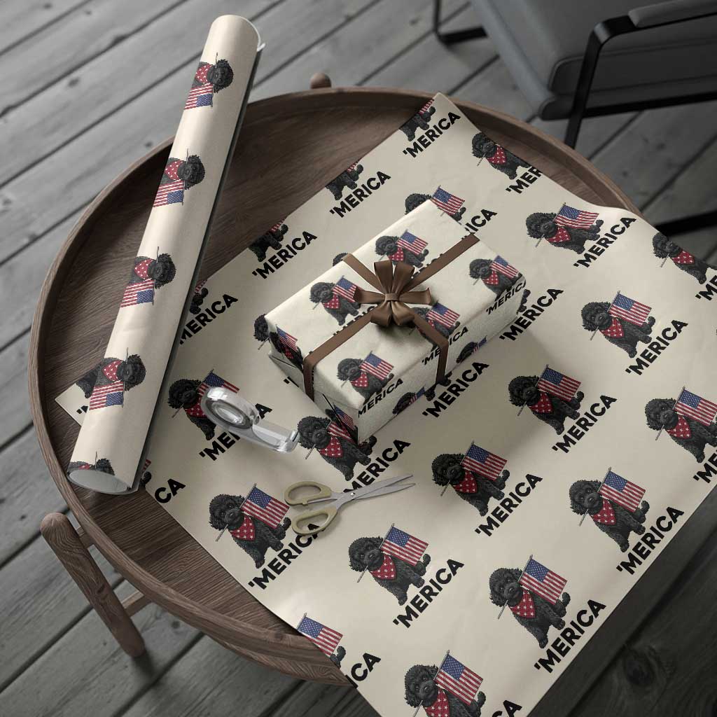 Merica Poodle Dog Lover Gift Wrapping Paper Roll Patriotic 4th Of July