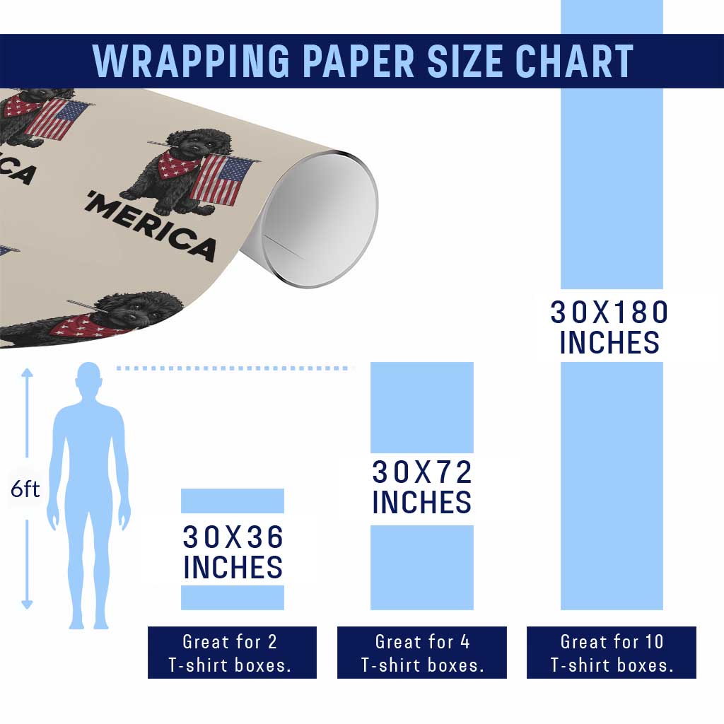 Merica Poodle Dog Lover Gift Wrapping Paper Roll Patriotic 4th Of July
