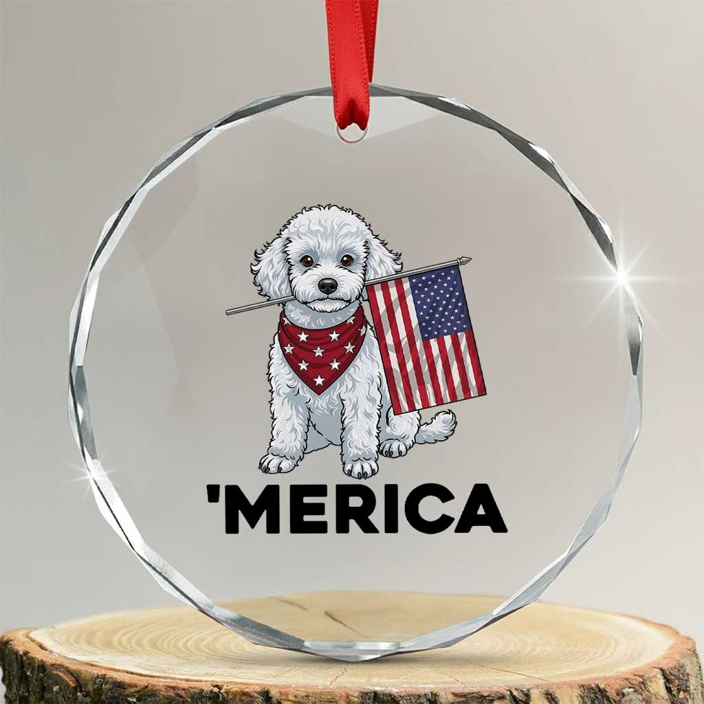 Merica Poodle Mom Dad Patriotic Gift Crystal Glass Ornament 4th Of July Pride