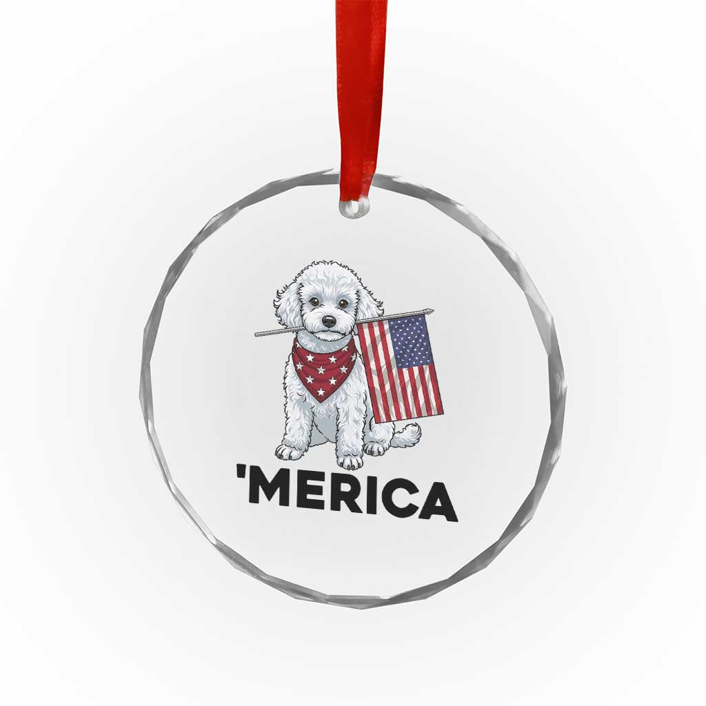 Merica Poodle Mom Dad Patriotic Gift Crystal Glass Ornament 4th Of July Pride