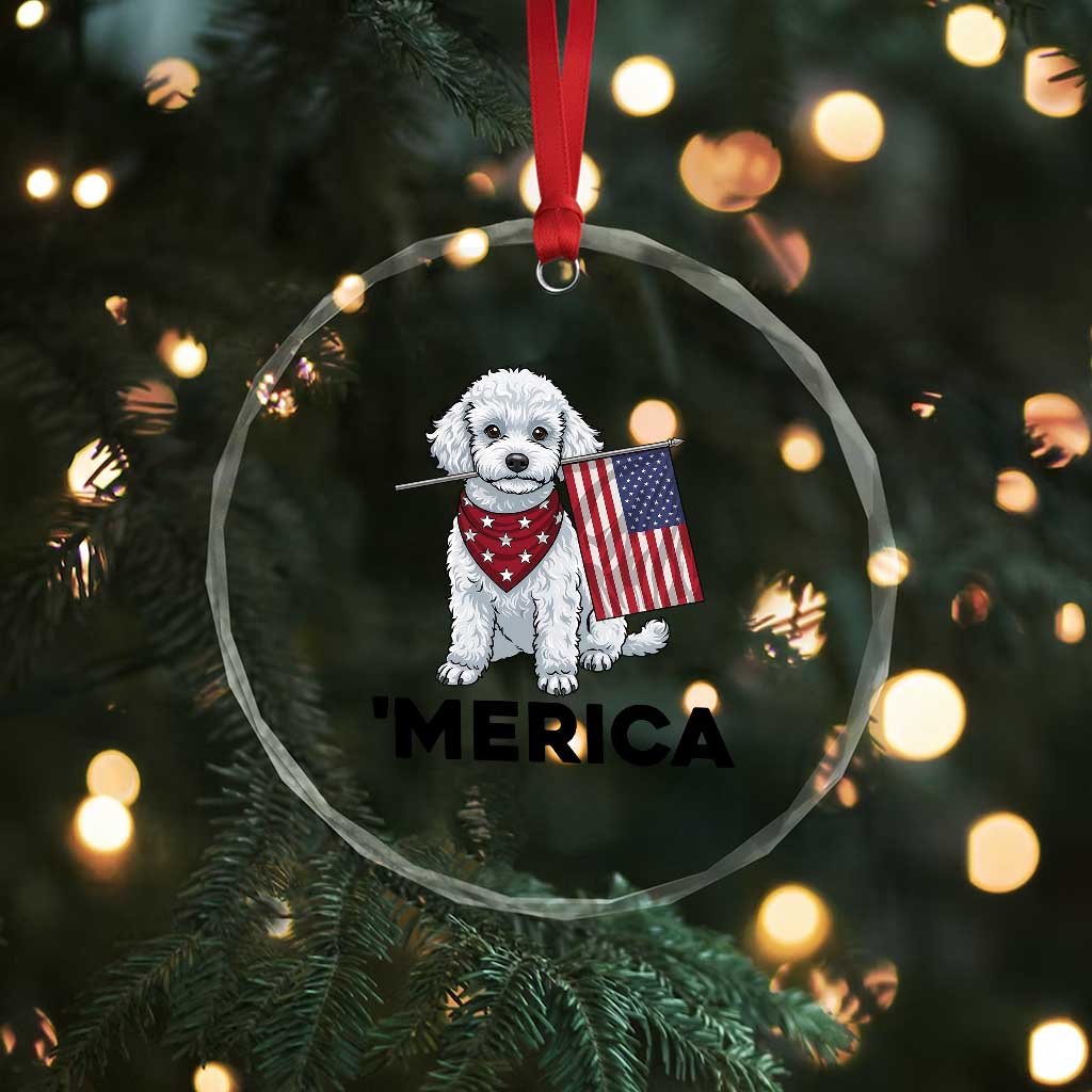 Merica Poodle Mom Dad Patriotic Gift Crystal Glass Ornament 4th Of July Pride
