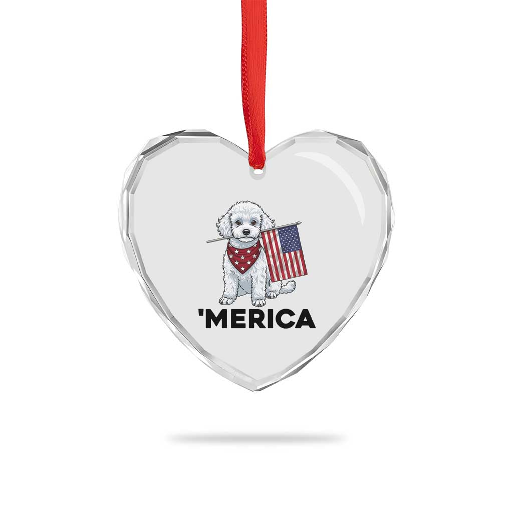 Merica Poodle Mom Dad Patriotic Gift Heart Crystal Glass Ornament 4th Of July Pride