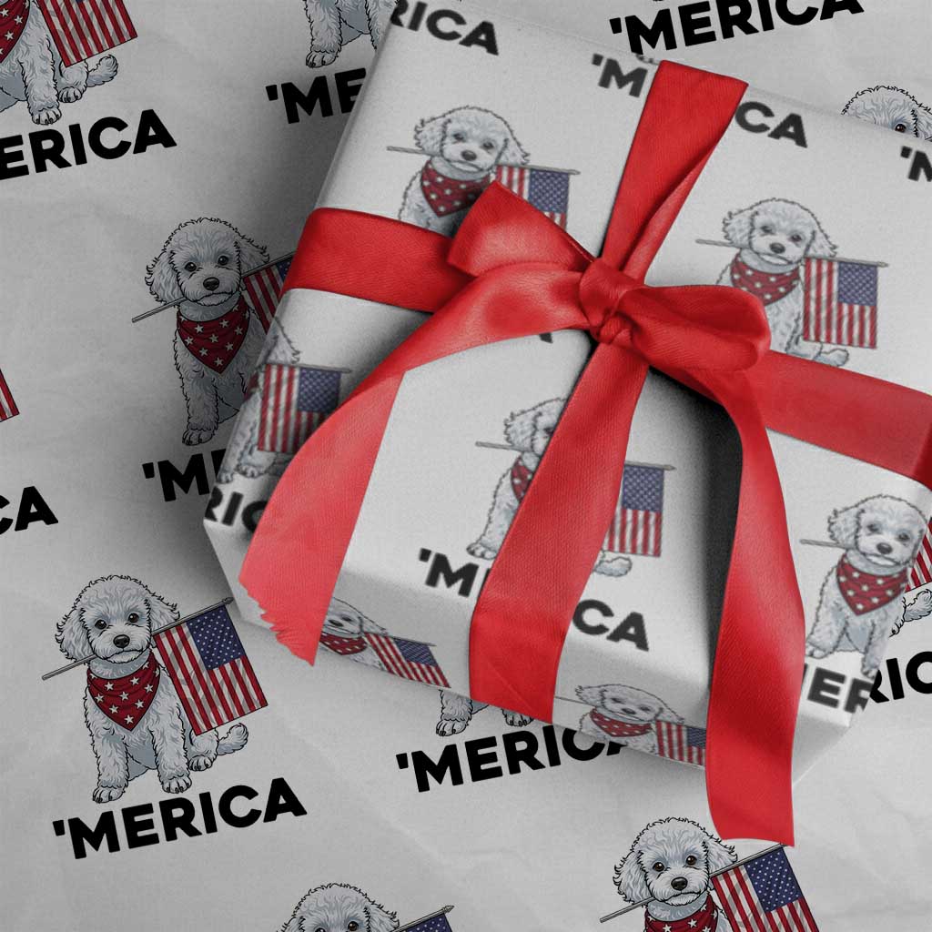 Merica Poodle Mom Dad Patriotic Gift Wrapping Paper Roll 4th Of July Pride