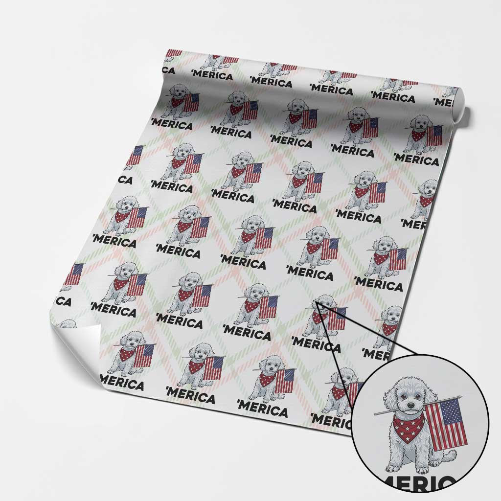 Merica Poodle Mom Dad Patriotic Gift Wrapping Paper Roll 4th Of July Pride