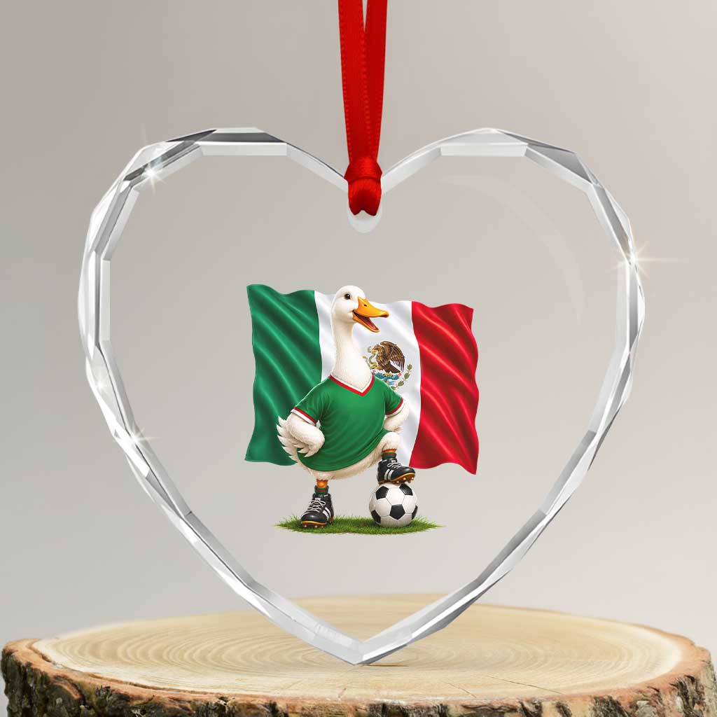 Merlin the Duck Mexico Flag Soccer Player Heart Crystal Glass Ornament Mexican Pride Football Fans