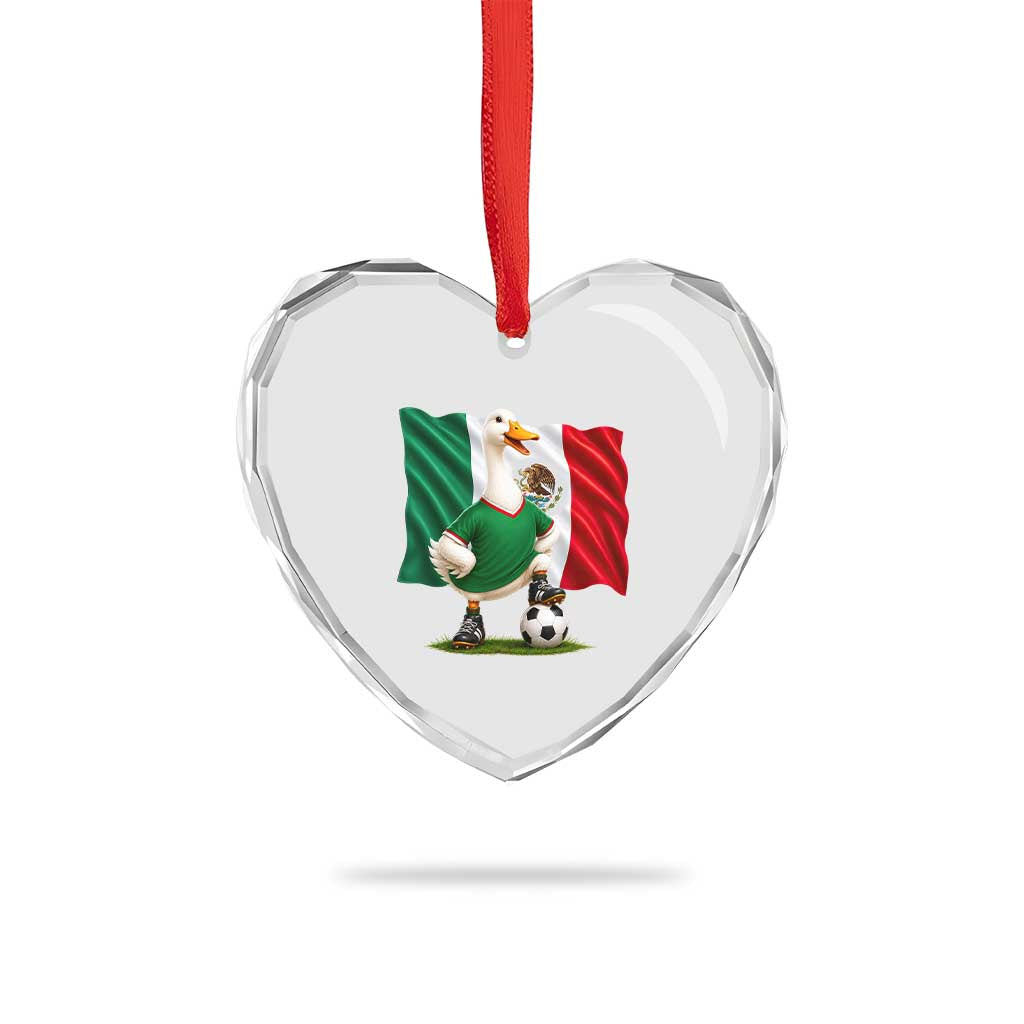 Merlin the Duck Mexico Flag Soccer Player Heart Crystal Glass Ornament Mexican Pride Football Fans