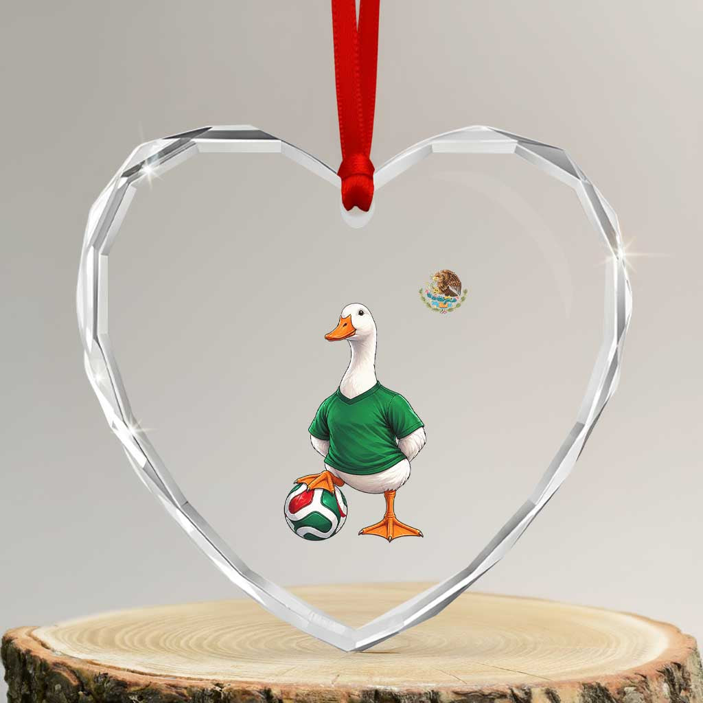 Merlin the Duck Soccer Player Mexico Fans Heart Crystal Glass Ornament Mexican Sports Futbol Lovers Viral Animal in Green Jersey Graphic