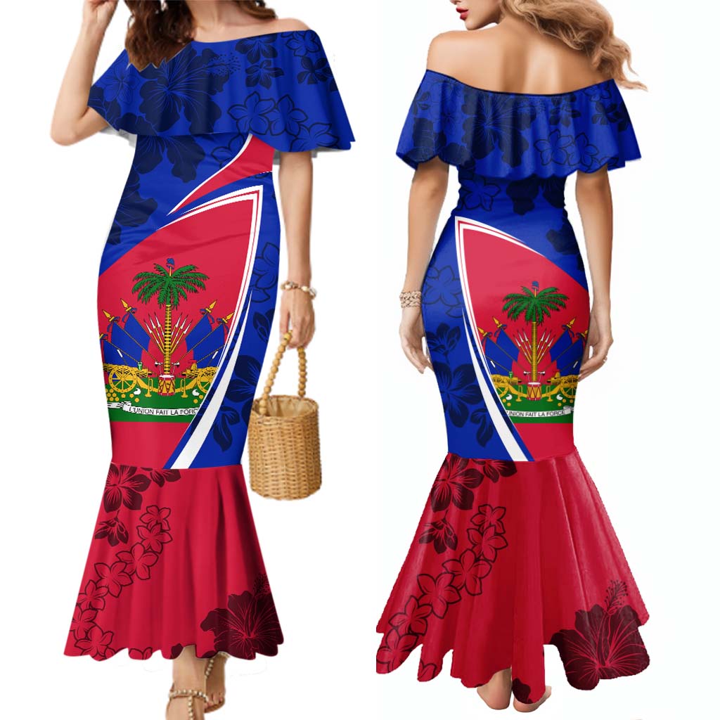 Personalised Haiti Independence Anniversary Mermaid Dress Mix Hibiscus - Flag Color Ver02 LT7 (Copy)