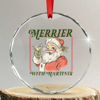 Merrier With Martinis Crystal Glass Ornament Funny Retro Santa Christmas Cocktail Lover - Wonder Print Shop