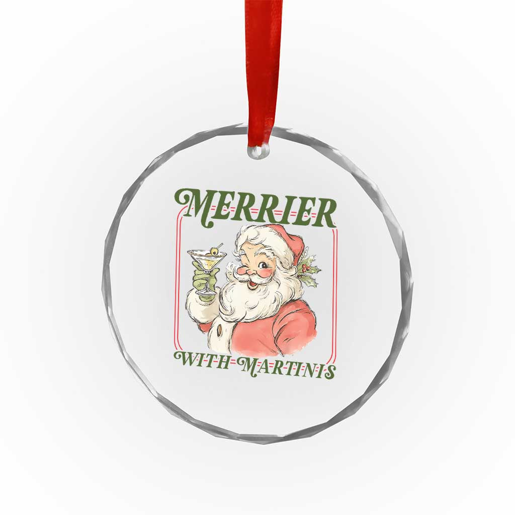 Merrier With Martinis Crystal Glass Ornament Funny Retro Santa Christmas Cocktail Lover - Wonder Print Shop