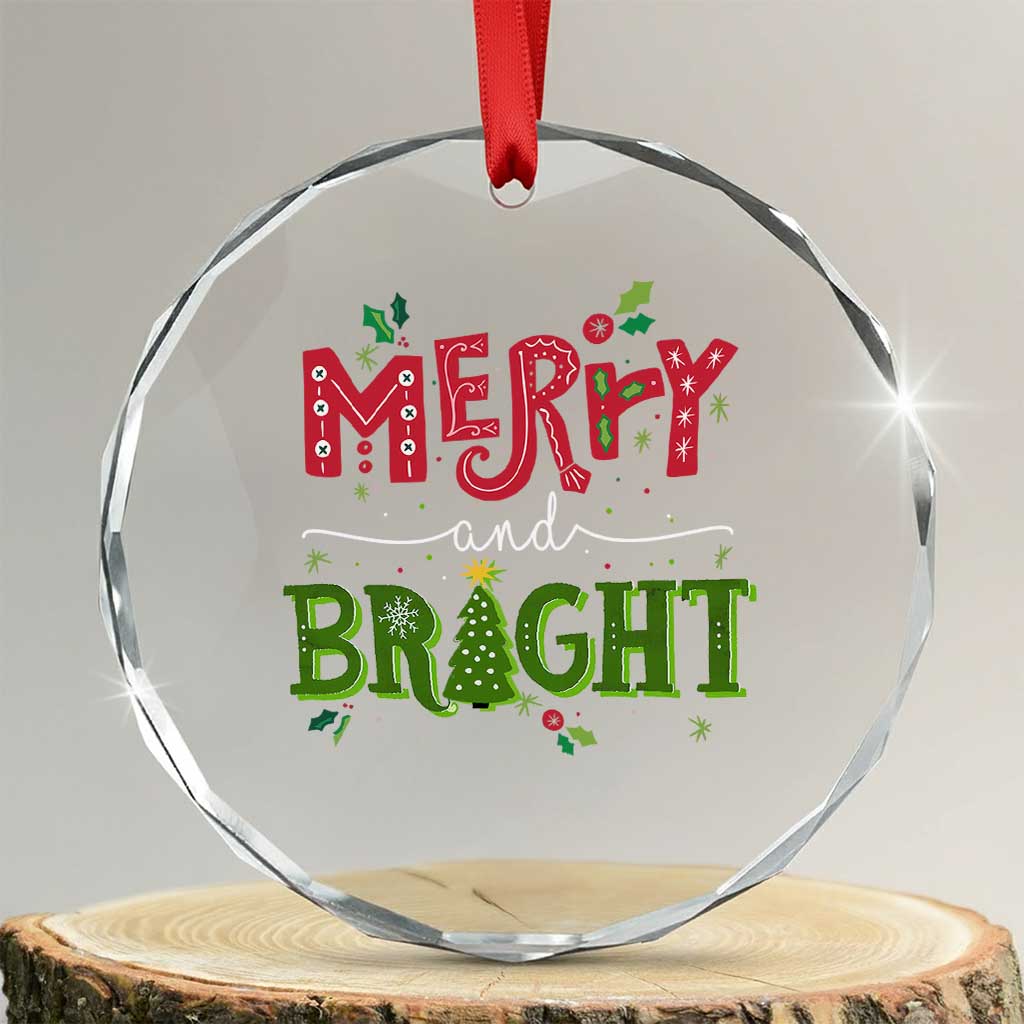 Merry And Bright Christmas Tree Xmas Holiday Crystal Glass Ornament TS09