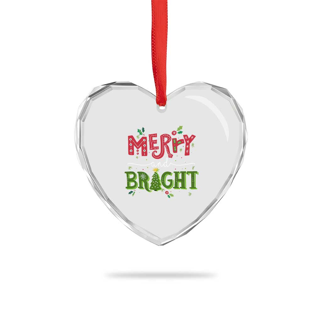 Merry And Bright Christmas Tree Xmas Holiday Heart Crystal Glass Ornament - Wonder Print Shop