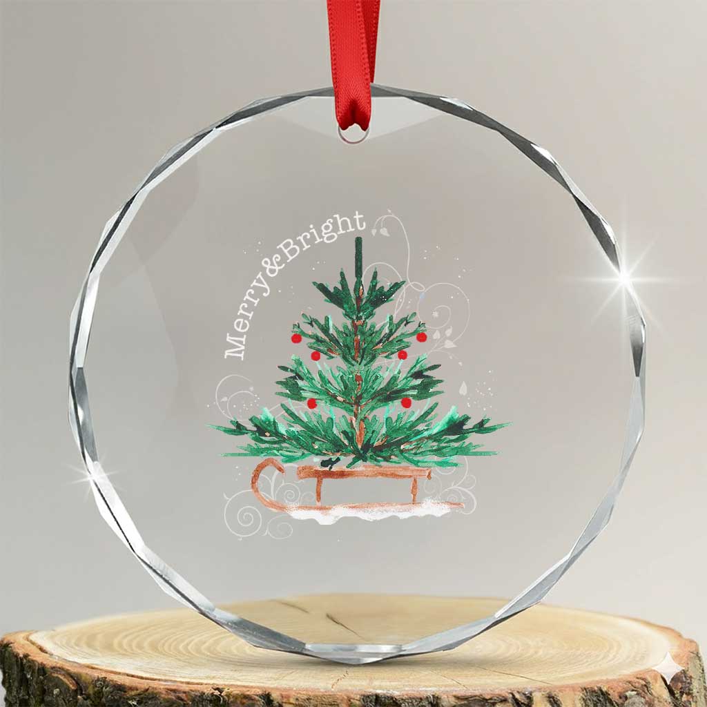Merry and Bright Xmas Sleigh Crystal Glass Ornament TS10