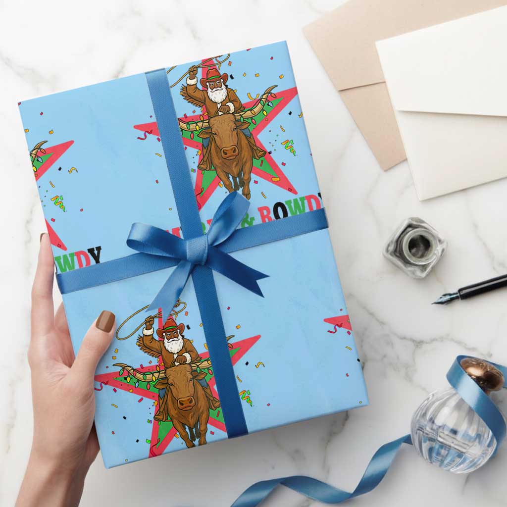 Merry And Rowdy Kwanzaa Santa Cowboy Christmas Gift Wrapping Paper Roll - Wonder Print Shop