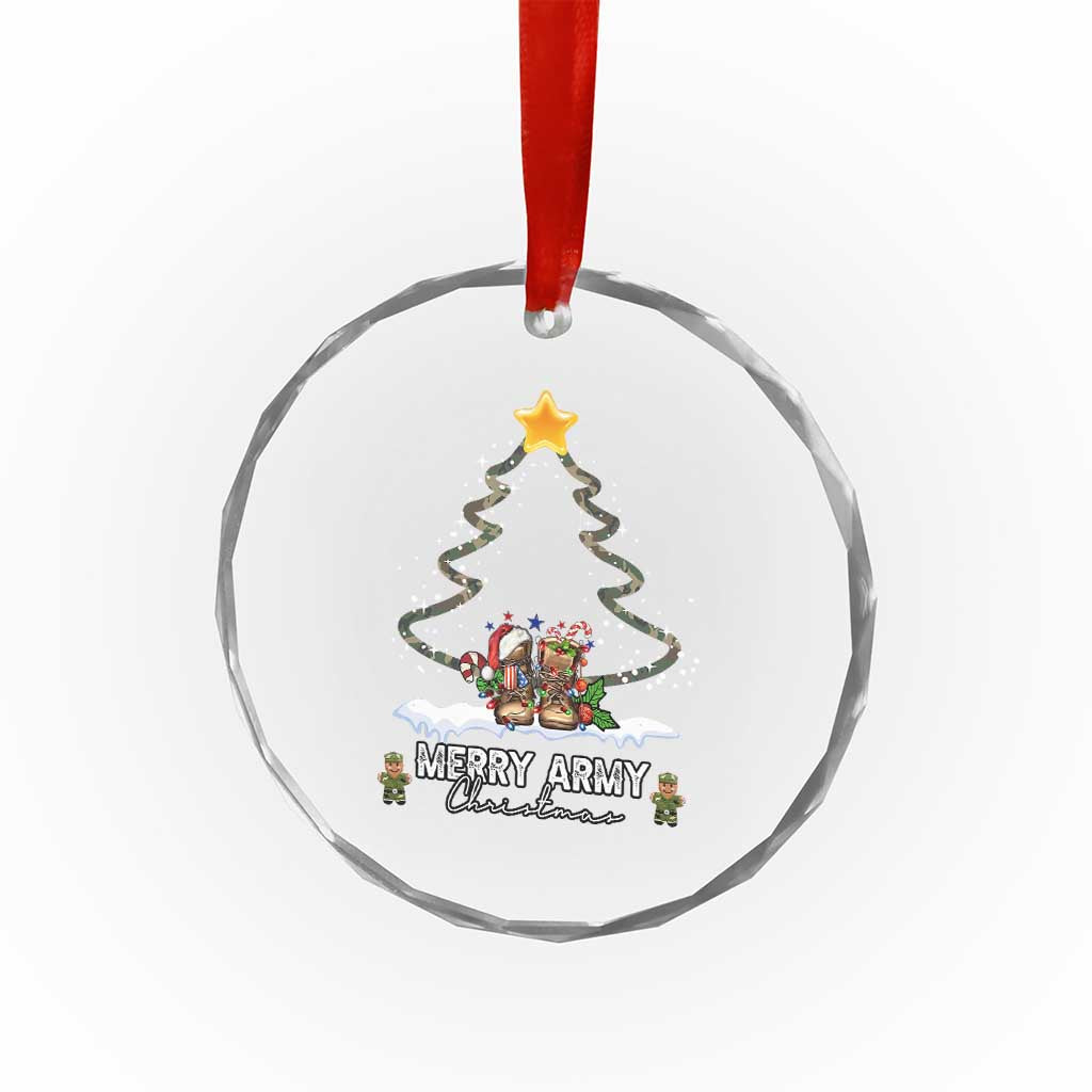 Merry Army Xmas Crystal Glass Ornament Military Family Veteran Gift Camo Boots TS10