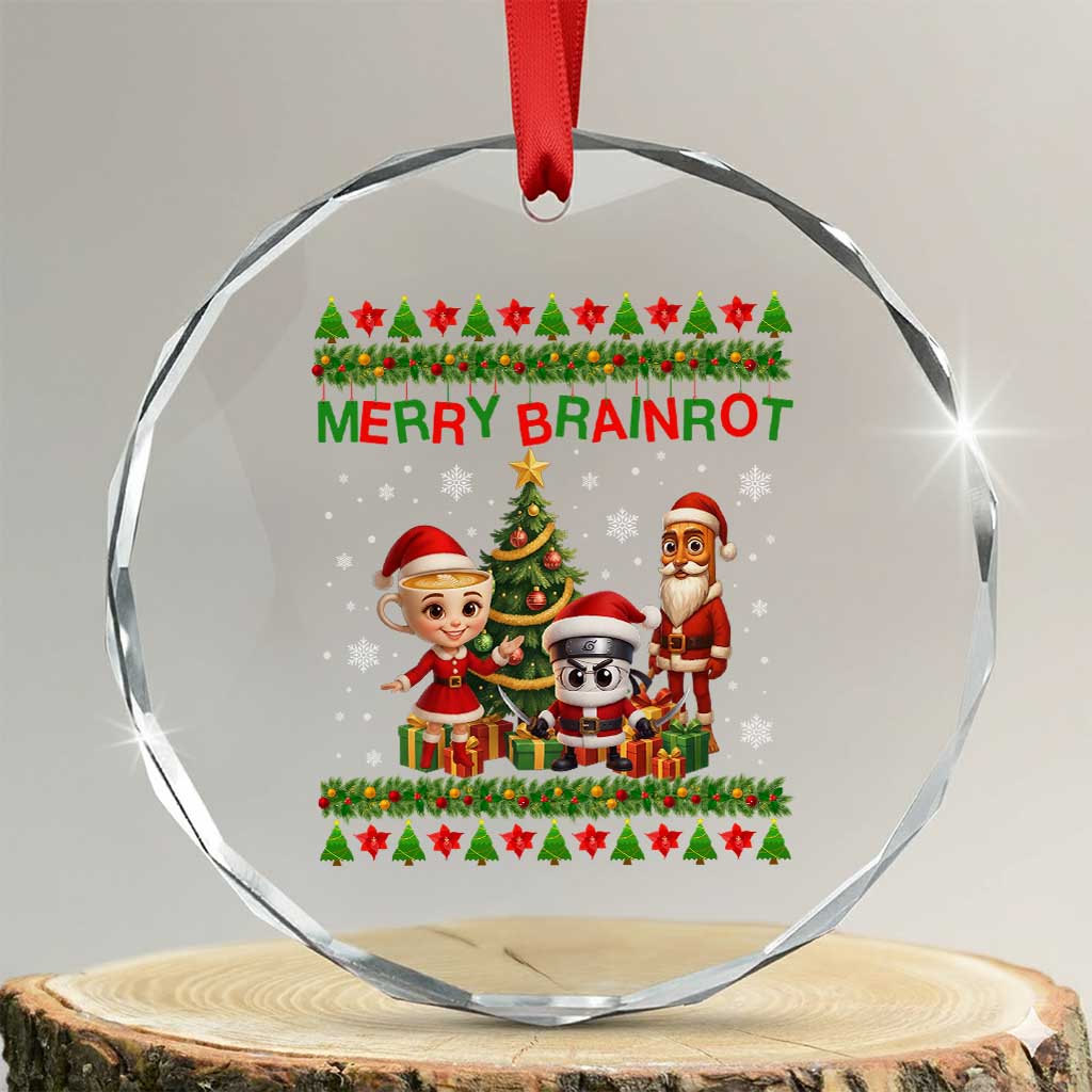 Merry Brainrot Crystal Glass Ornament Funny Ugly Christmas Italian Meme Gift - Wonder Print Shop