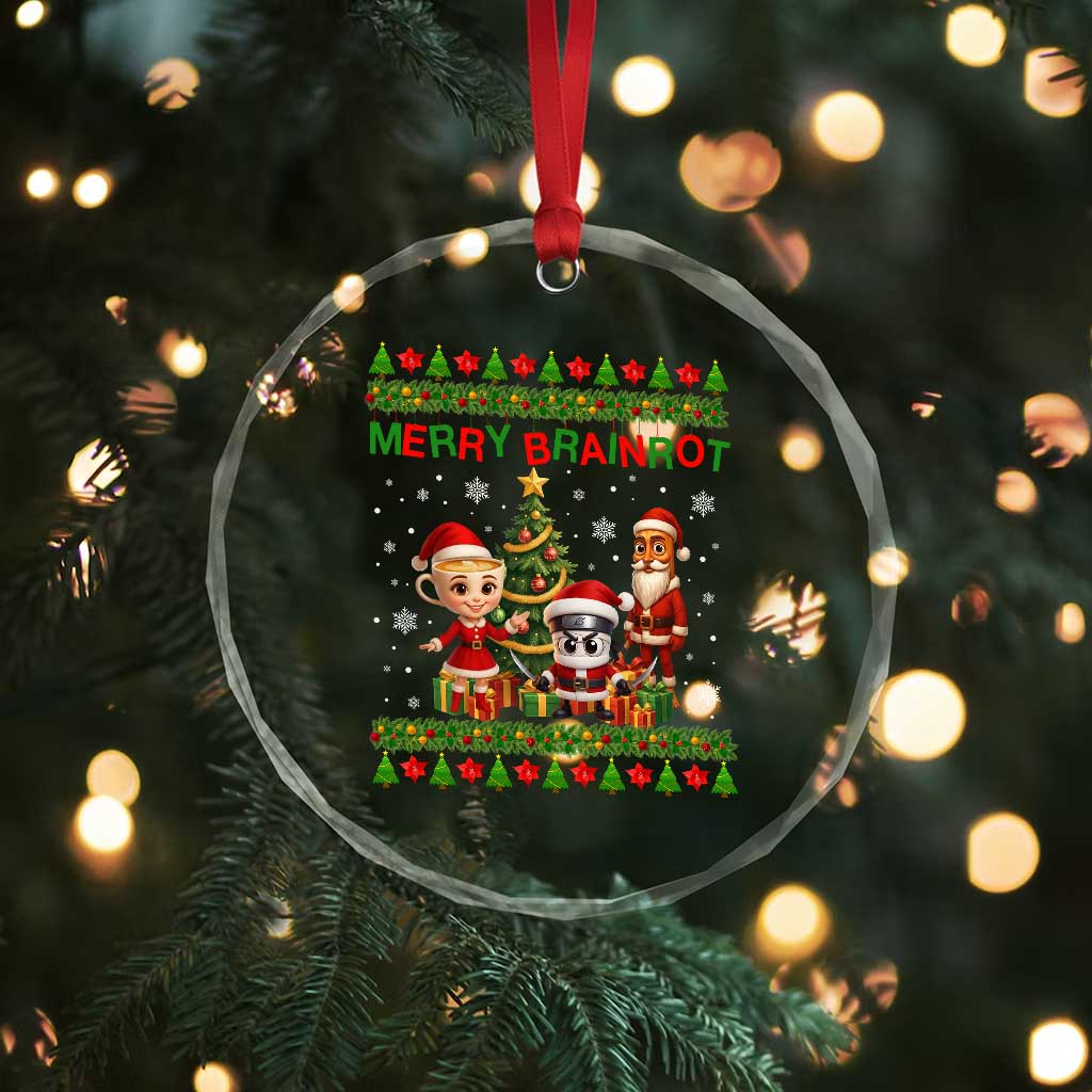 Merry Brainrot Crystal Glass Ornament Funny Ugly Christmas Italian Meme Gift - Wonder Print Shop