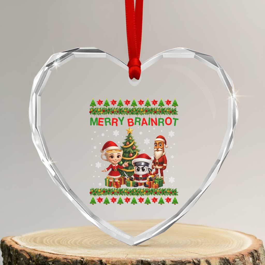 Merry Brainrot Heart Crystal Glass Ornament Funny Ugly Christmas Italian Meme Gift - Wonder Print Shop