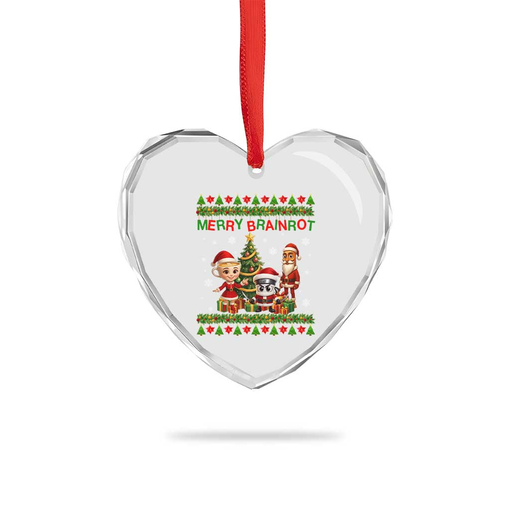 Merry Brainrot Heart Crystal Glass Ornament Funny Ugly Christmas Italian Meme Gift - Wonder Print Shop