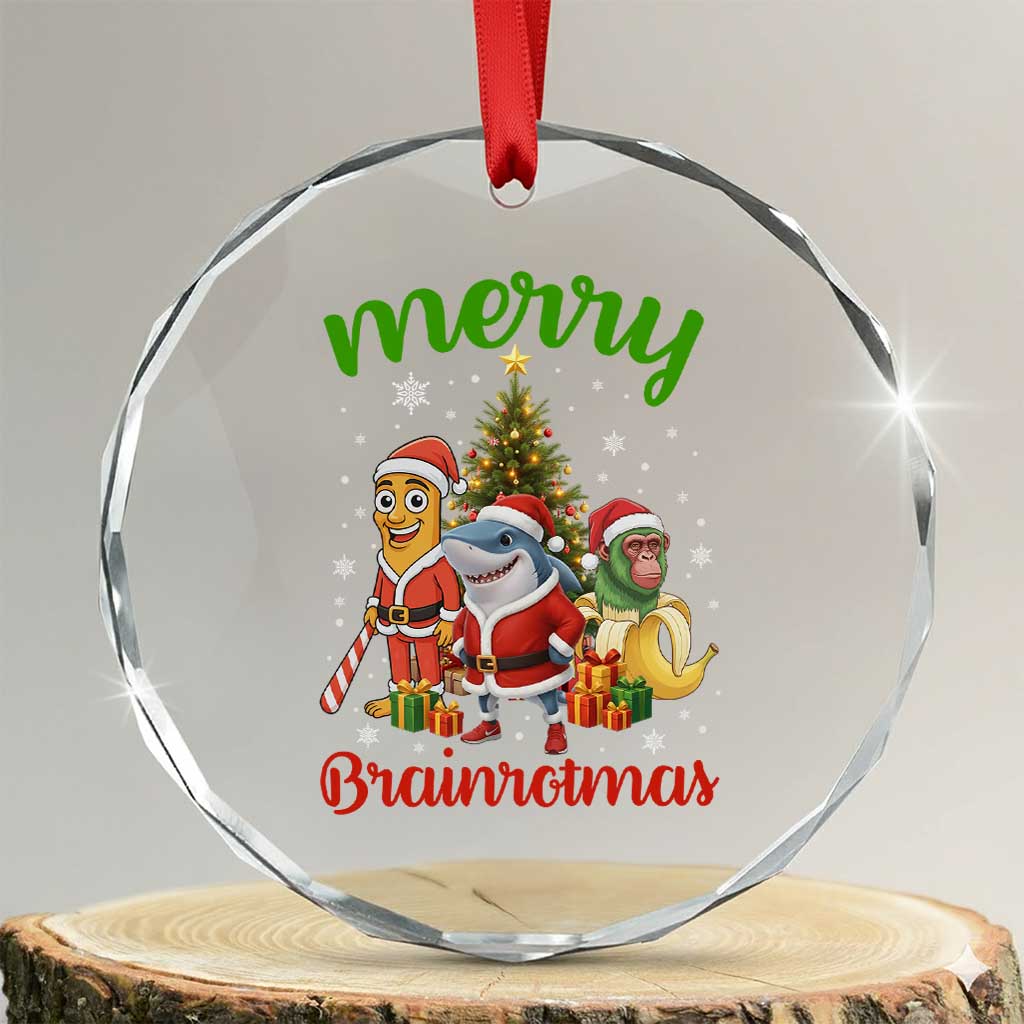 Merry Brainrotmas Crystal Glass Ornament Funny Italian Brainrot Meme Christmas - Wonder Print Shop