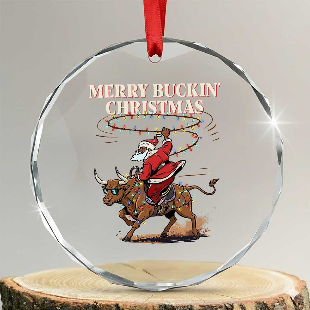 Merry Buckin Christmas Crystal Glass Ornament Black Santa Western Rodeo Gift - Wonder Print Shop