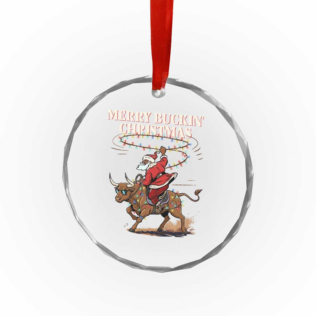 Merry Buckin Christmas Crystal Glass Ornament Black Santa Western Rodeo Gift - Wonder Print Shop