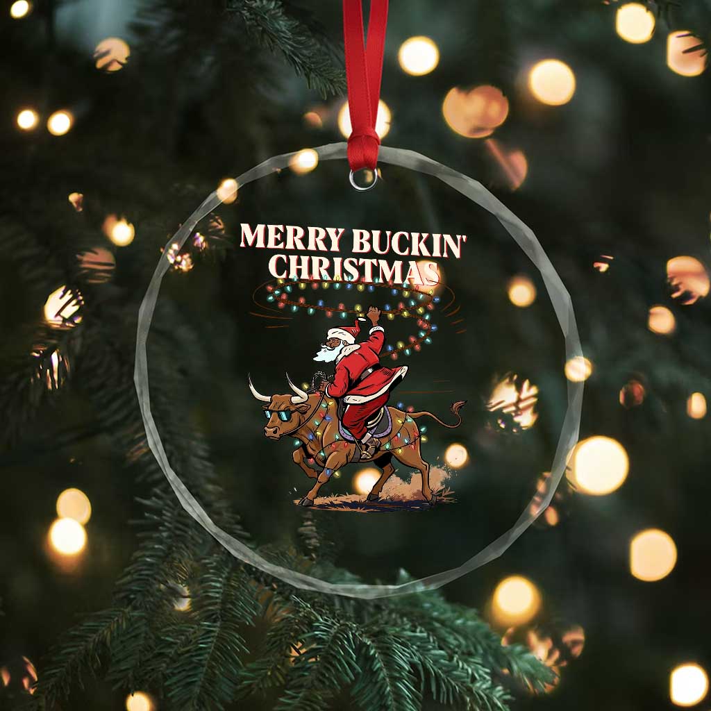 Merry Buckin Christmas Crystal Glass Ornament Black Santa Western Rodeo Gift - Wonder Print Shop