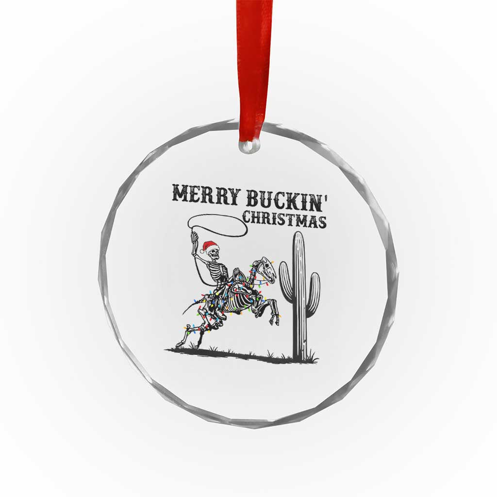 Merry Buckin Christmas Crystal Glass Ornament Funny Skeleton Santa Horse Rider - Wonder Print Shop
