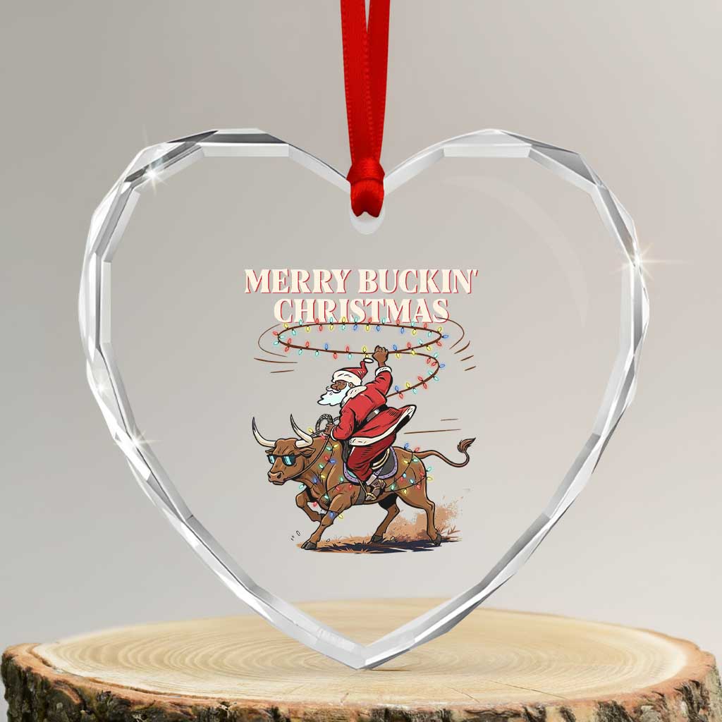 Merry Buckin Christmas Heart Crystal Glass Ornament Black Santa Western Rodeo Gift - Wonder Print Shop