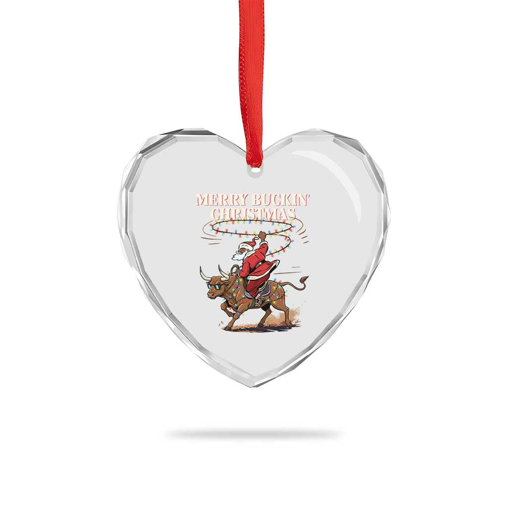 Merry Buckin Christmas Heart Crystal Glass Ornament Black Santa Western Rodeo Gift - Wonder Print Shop