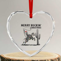 Merry Buckin Christmas Heart Crystal Glass Ornament Funny Skeleton Santa Horse Rider - Wonder Print Shop