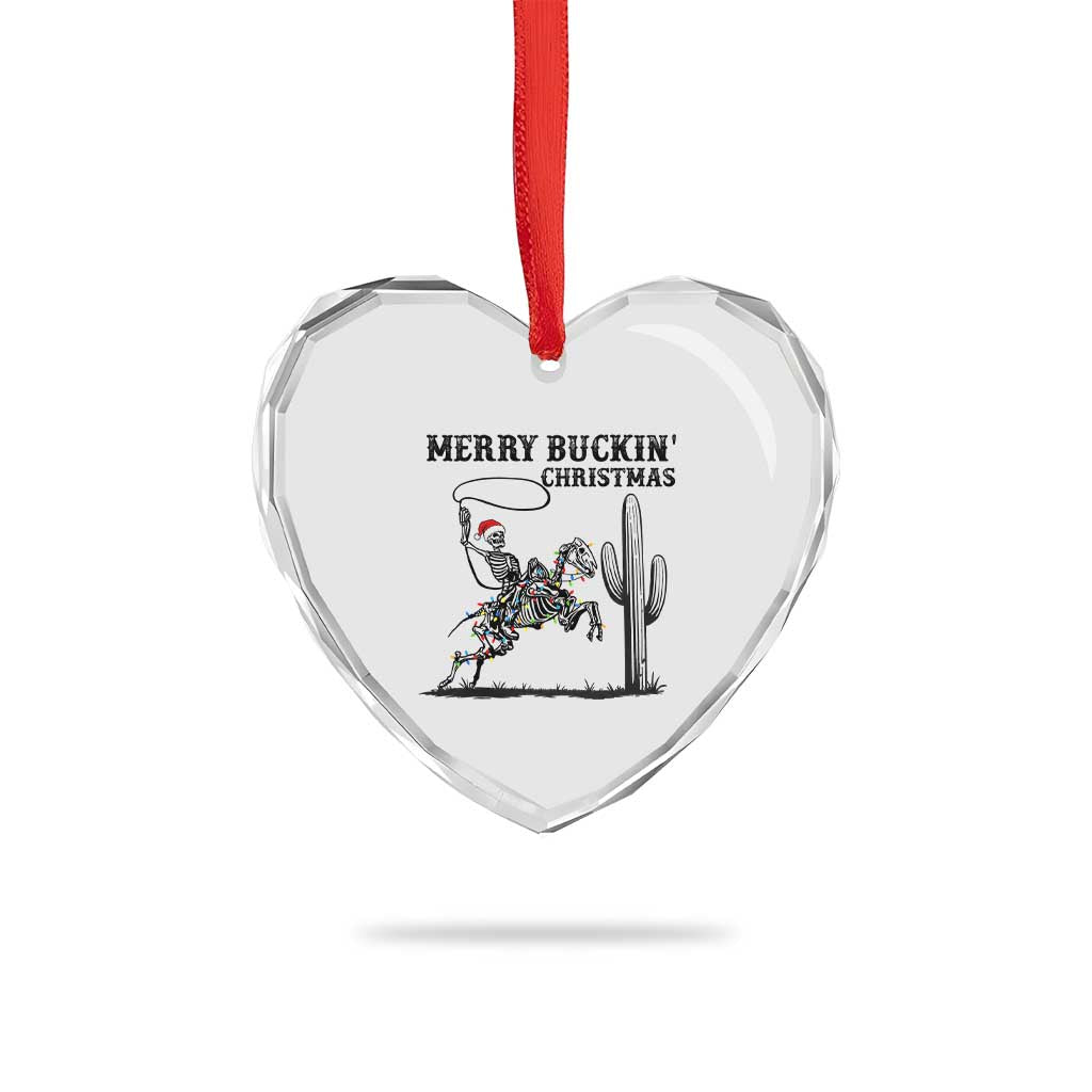 Merry Buckin Christmas Heart Crystal Glass Ornament Funny Skeleton Santa Horse Rider - Wonder Print Shop