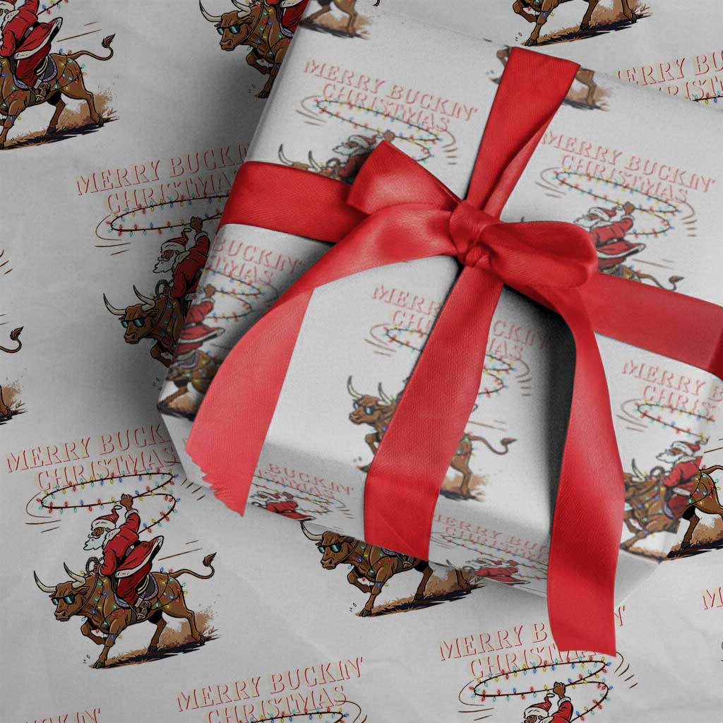 Merry Buckin Christmas Wrapping Paper Roll Black Santa Western Rodeo Gift - Wonder Print Shop