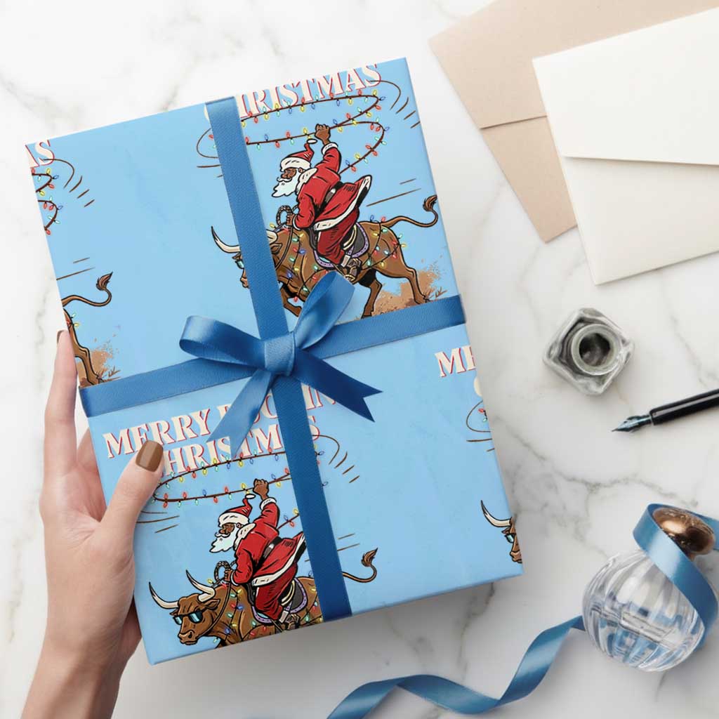 Merry Buckin Christmas Wrapping Paper Roll Black Santa Western Rodeo Gift - Wonder Print Shop