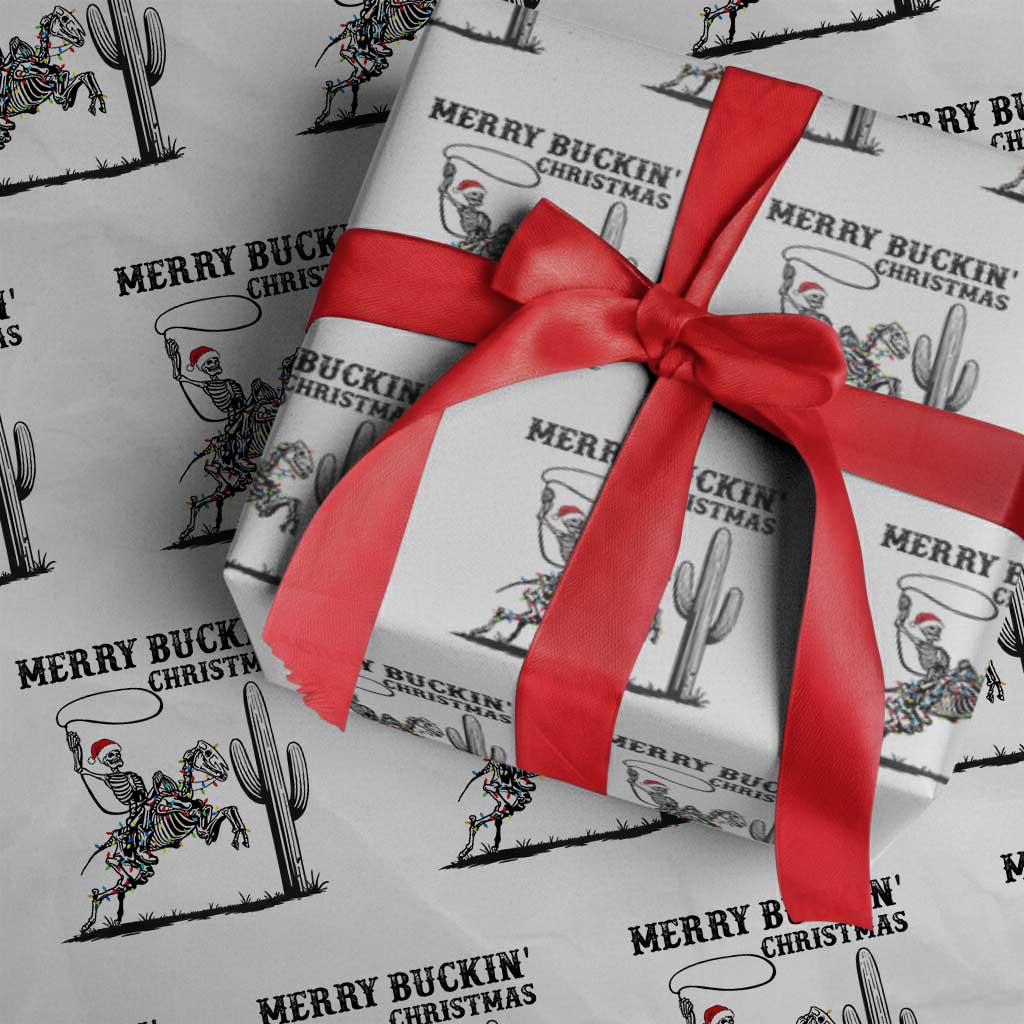 Merry Buckin Christmas Wrapping Paper Roll Funny Skeleton Santa Horse Rider - Wonder Print Shop