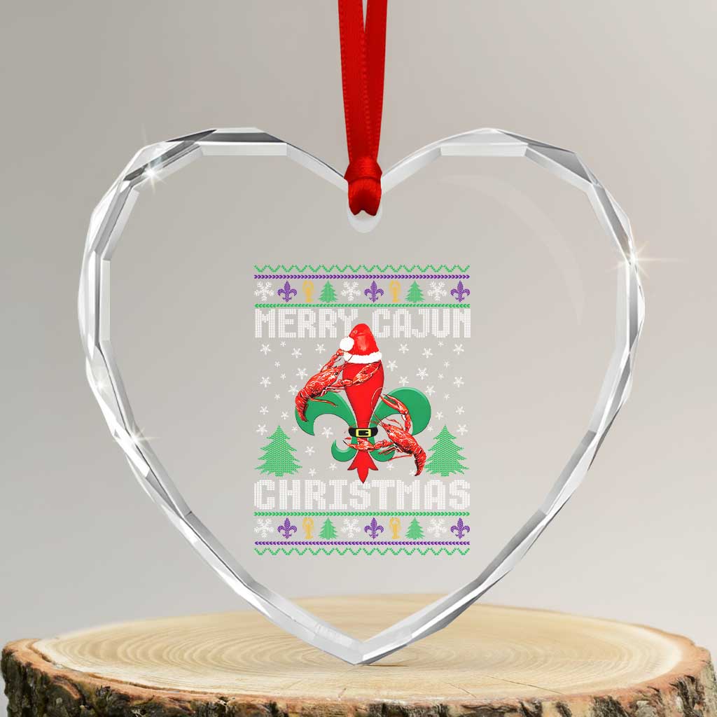 Merry Cajun Louisiana Xmas Santa Saint Symbol Crawfish Heart Crystal Glass Ornament - Wonder Print Shop