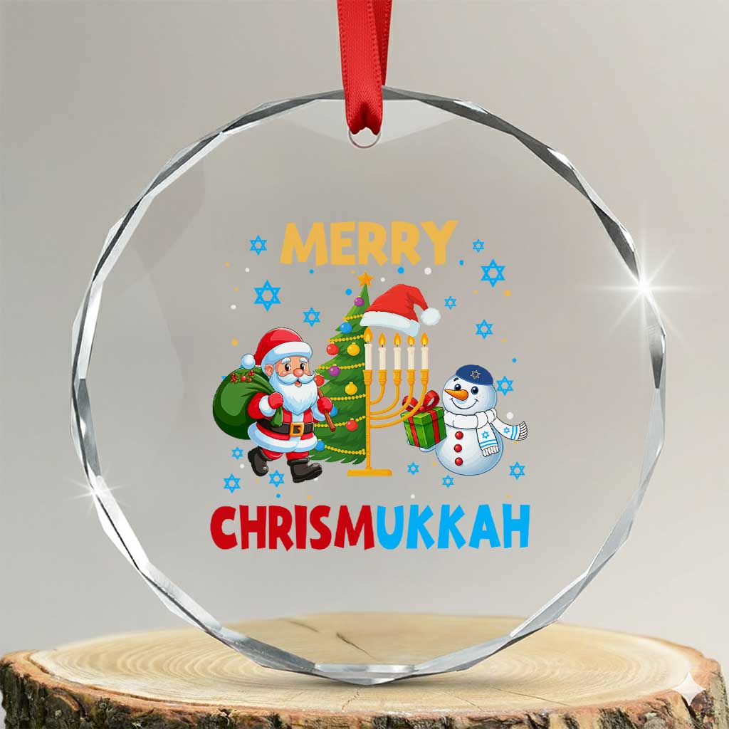 Merry Chrismukkah Crystal Glass Ornament Happy Christmas Hanukkah Jewish Santa Snowman - Wonder Print Shop