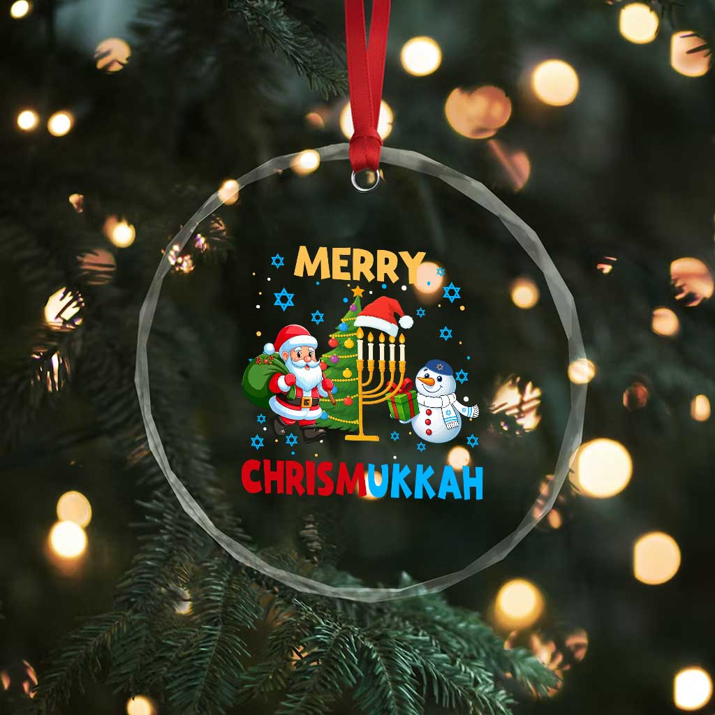 Merry Chrismukkah Crystal Glass Ornament Happy Christmas Hanukkah Jewish Santa Snowman - Wonder Print Shop