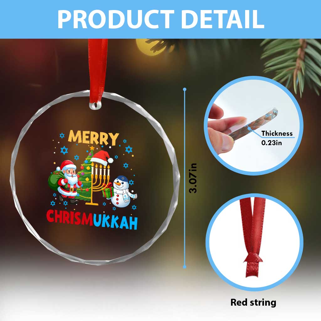 Merry Chrismukkah Crystal Glass Ornament Happy Christmas Hanukkah Jewish Santa Snowman - Wonder Print Shop