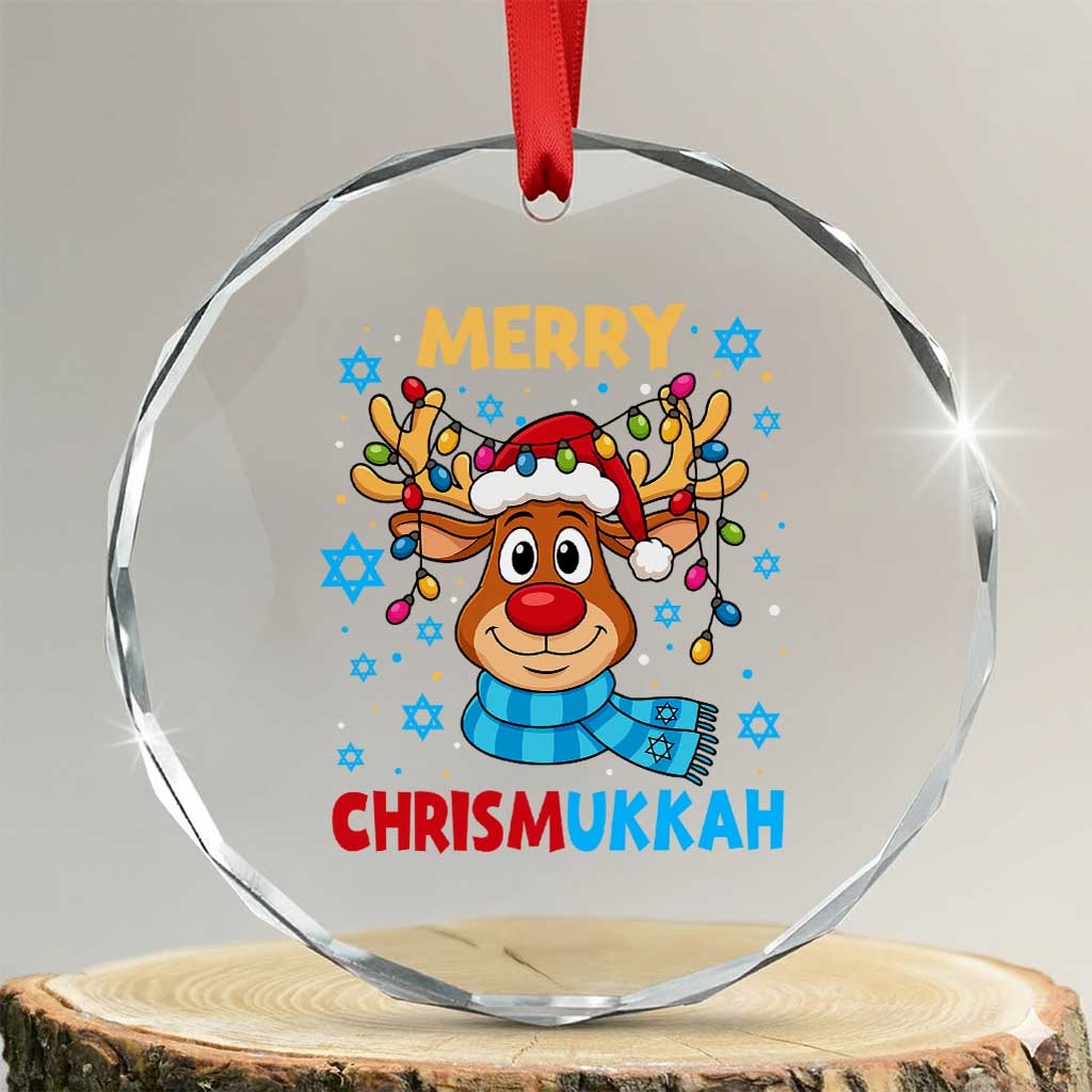 Merry Chrismukkah Crystal Glass Ornament Jewish Happy Christmas Hanukkah Reindeer Menorah - Wonder Print Shop