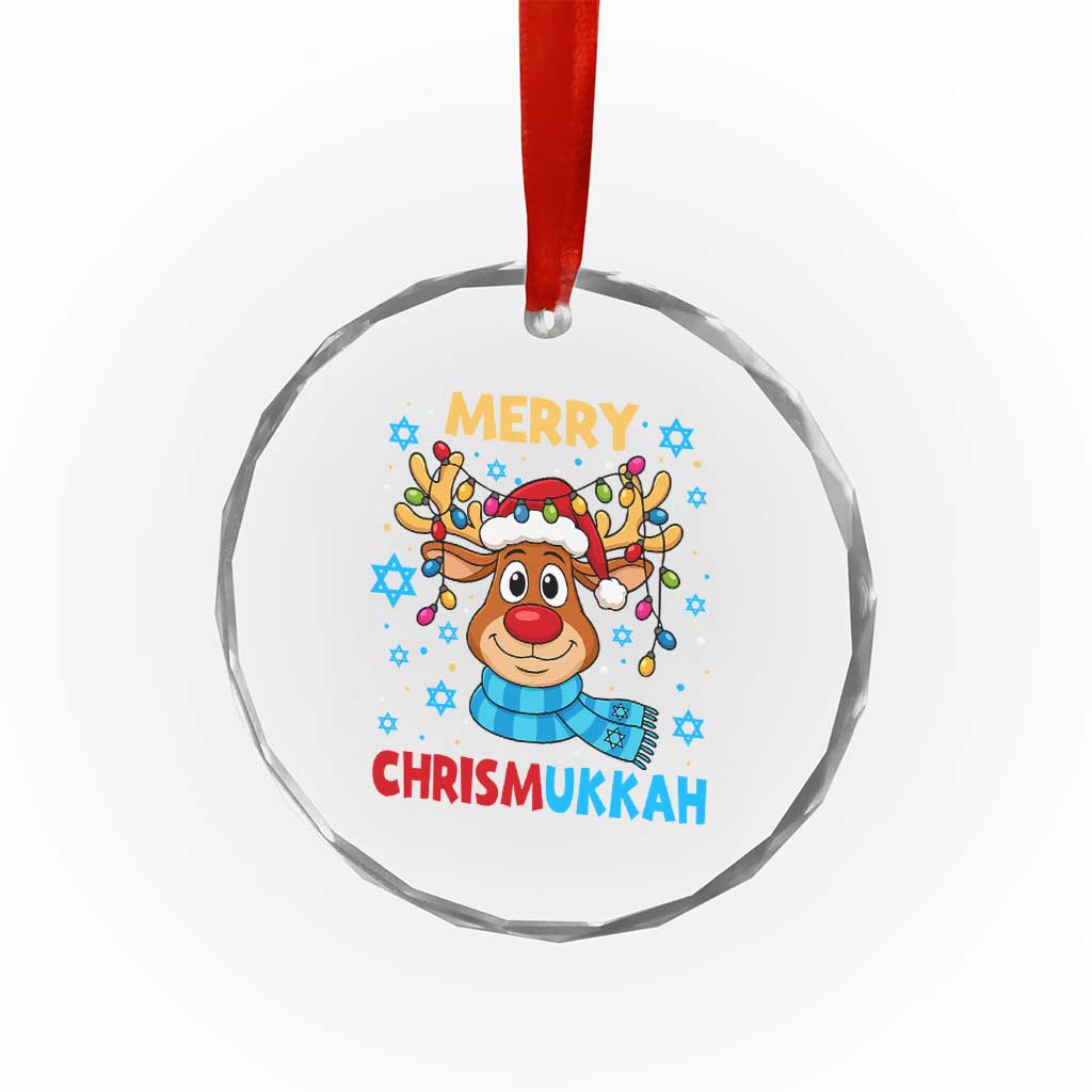 Merry Chrismukkah Crystal Glass Ornament Jewish Happy Christmas Hanukkah Reindeer Menorah - Wonder Print Shop