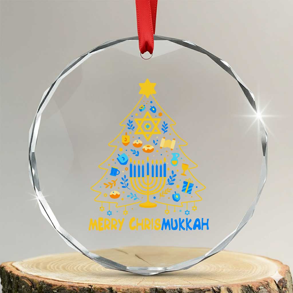 Merry Chrismukkah Crystal Glass Ornament Jewish Happy Hanukkah Christmas Tree - Wonder Print Shop