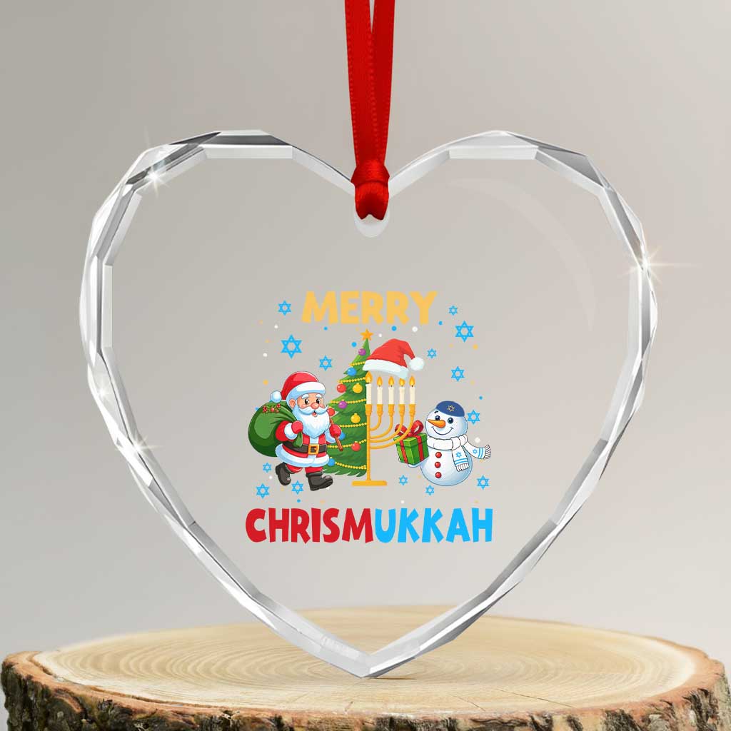 Merry Chrismukkah Heart Crystal Glass Ornament Happy Christmas Hanukkah Jewish Santa Snowman - Wonder Print Shop