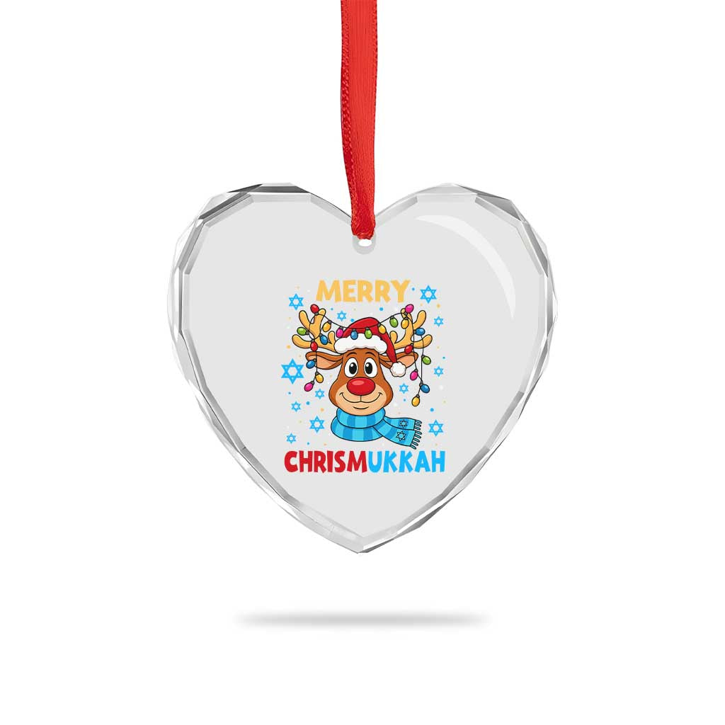 Merry Chrismukkah Heart Crystal Glass Ornament Jewish Happy Christmas Hanukkah Reindeer Menorah - Wonder Print Shop