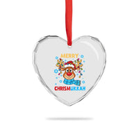 Merry Chrismukkah Heart Crystal Glass Ornament Jewish Happy Christmas Hanukkah Reindeer Menorah - Wonder Print Shop