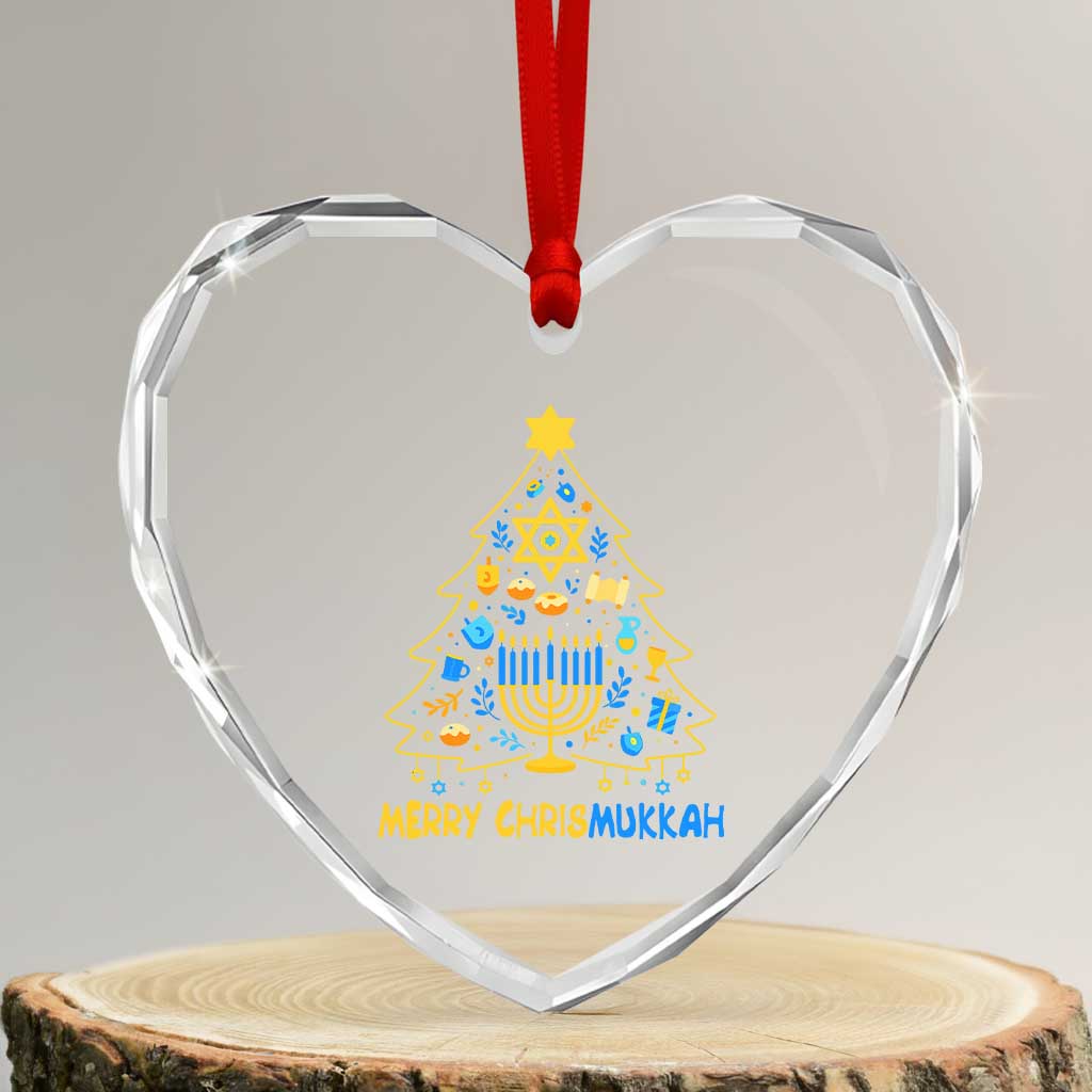Merry Chrismukkah Heart Crystal Glass Ornament Jewish Happy Hanukkah Christmas Tree - Wonder Print Shop