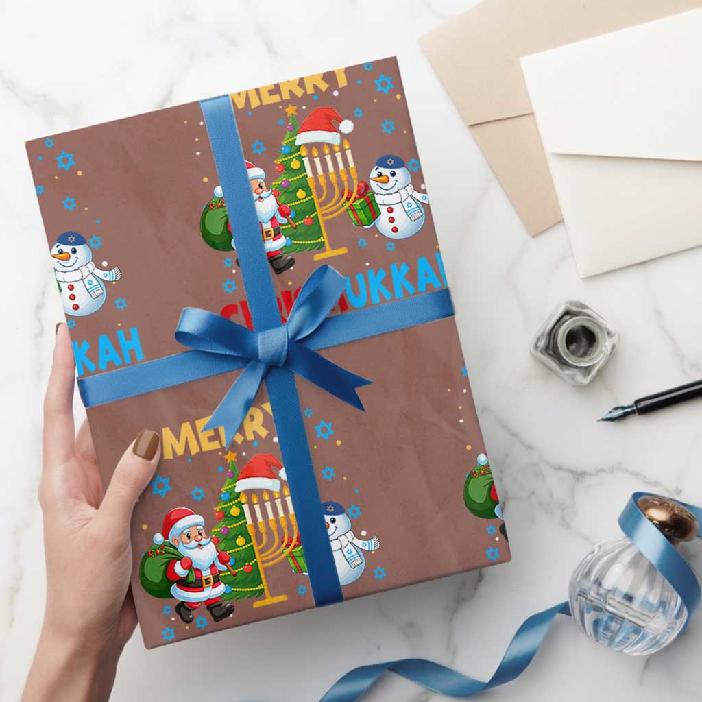 Merry Chrismukkah Wrapping Paper Roll Happy Christmas Hanukkah Jewish Santa Snowman - Wonder Print Shop