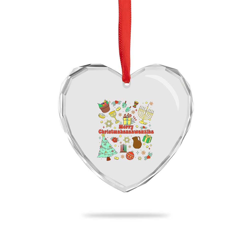 Merry Christmahanakwanzika Heart Crystal Glass Ornament Funny Winter Holiday Gift - Wonder Print Shop