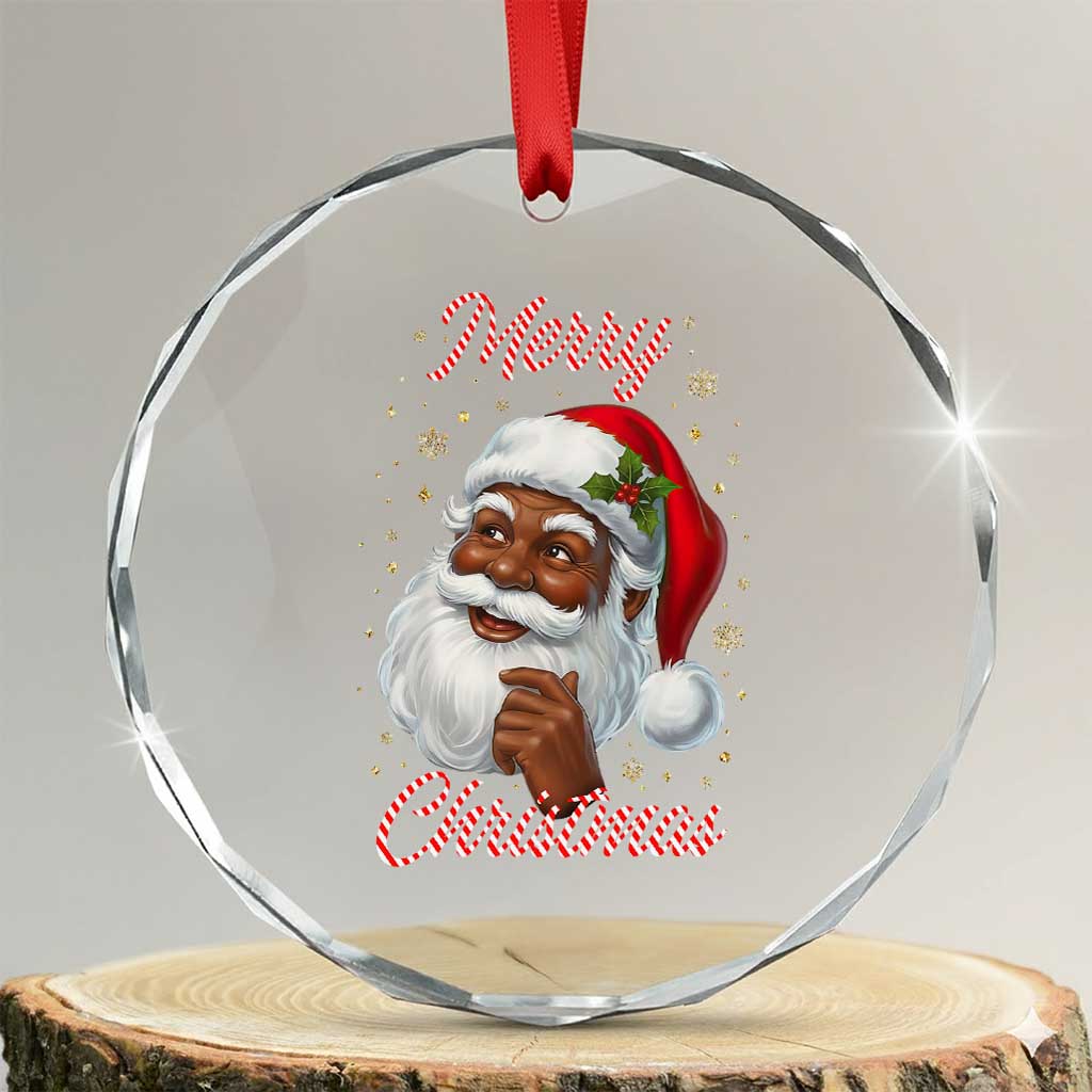 Merry Christmas Black Santa Claus Crystal Glass Ornament Retro Nostalgic Festive Holiday - Wonder Print Shop