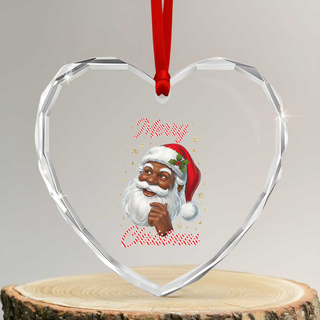 Merry Christmas Black Santa Claus Heart Crystal Glass Ornament Retro Nostalgic Festive Holiday - Wonder Print Shop